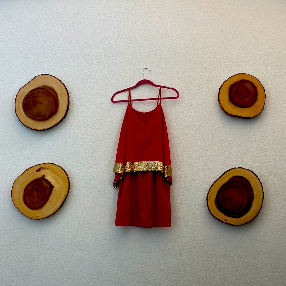 *Brand New* Gianni Bini Midi Red Dress with Gold Sequins, Size Small